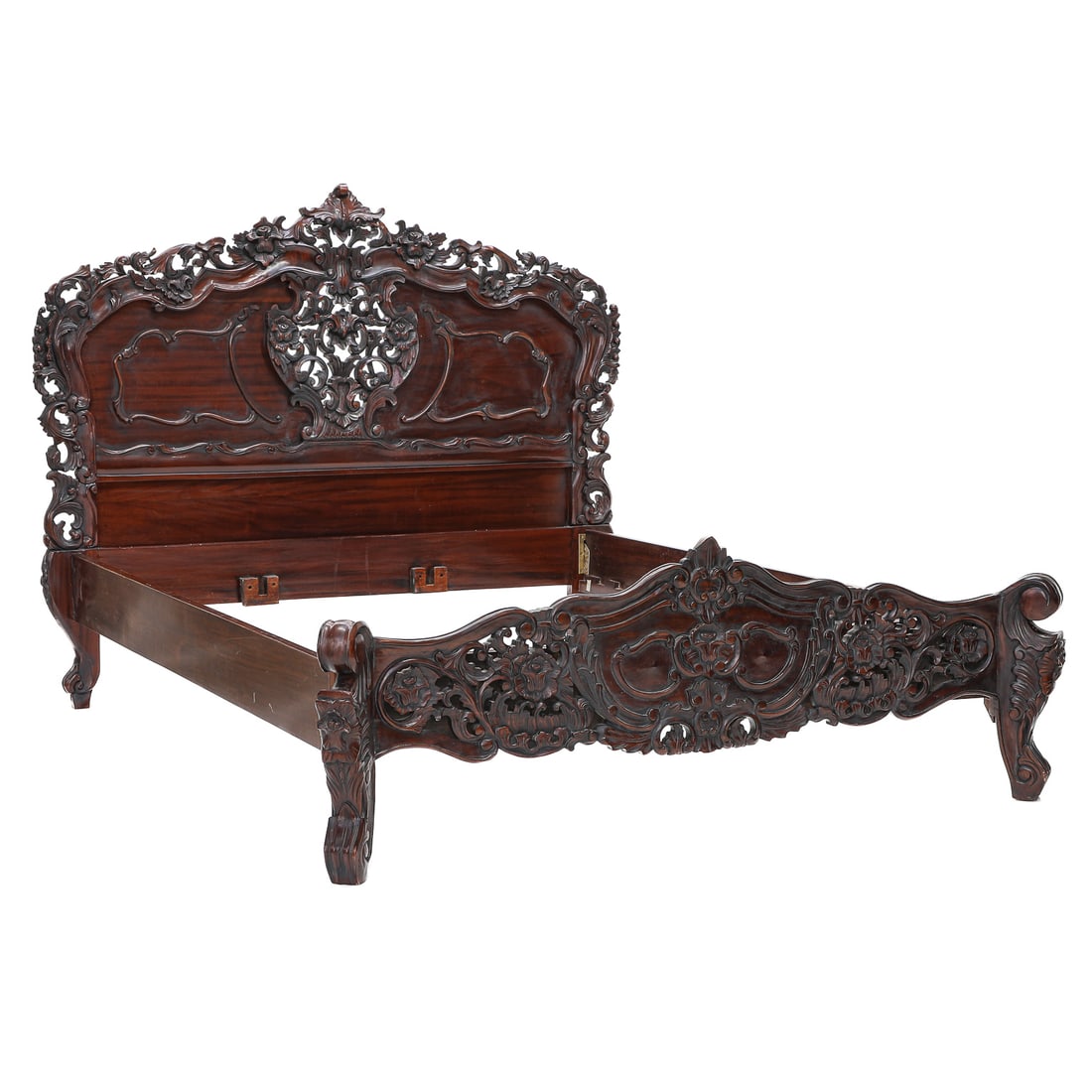 Ornately Carved Rosewood Queen Size Bed (1 of 8)
