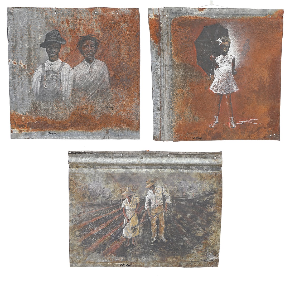 Tatum American Folk Artist, Group of Three Pieces, Paintings on Metal (1 of 14)