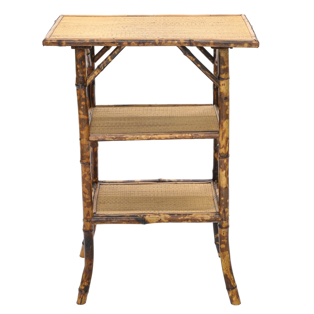 Vintage French Style Bamboo Tortoise Finished Three-Tiered Side Table (1 of 6)