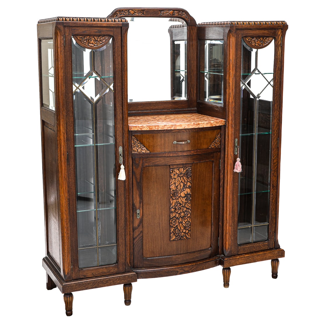 Vintage European Victorian Style Oak and Walnut Marble Top Display Cabinet (1 of 9)