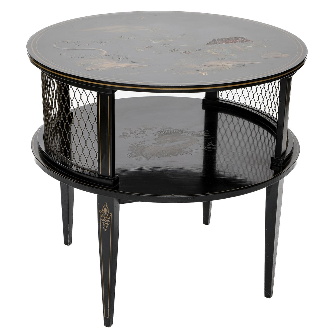 Vintage Oriental Black Lacquered Round Two-Tiered Occasional/Center Table (1 of 7)