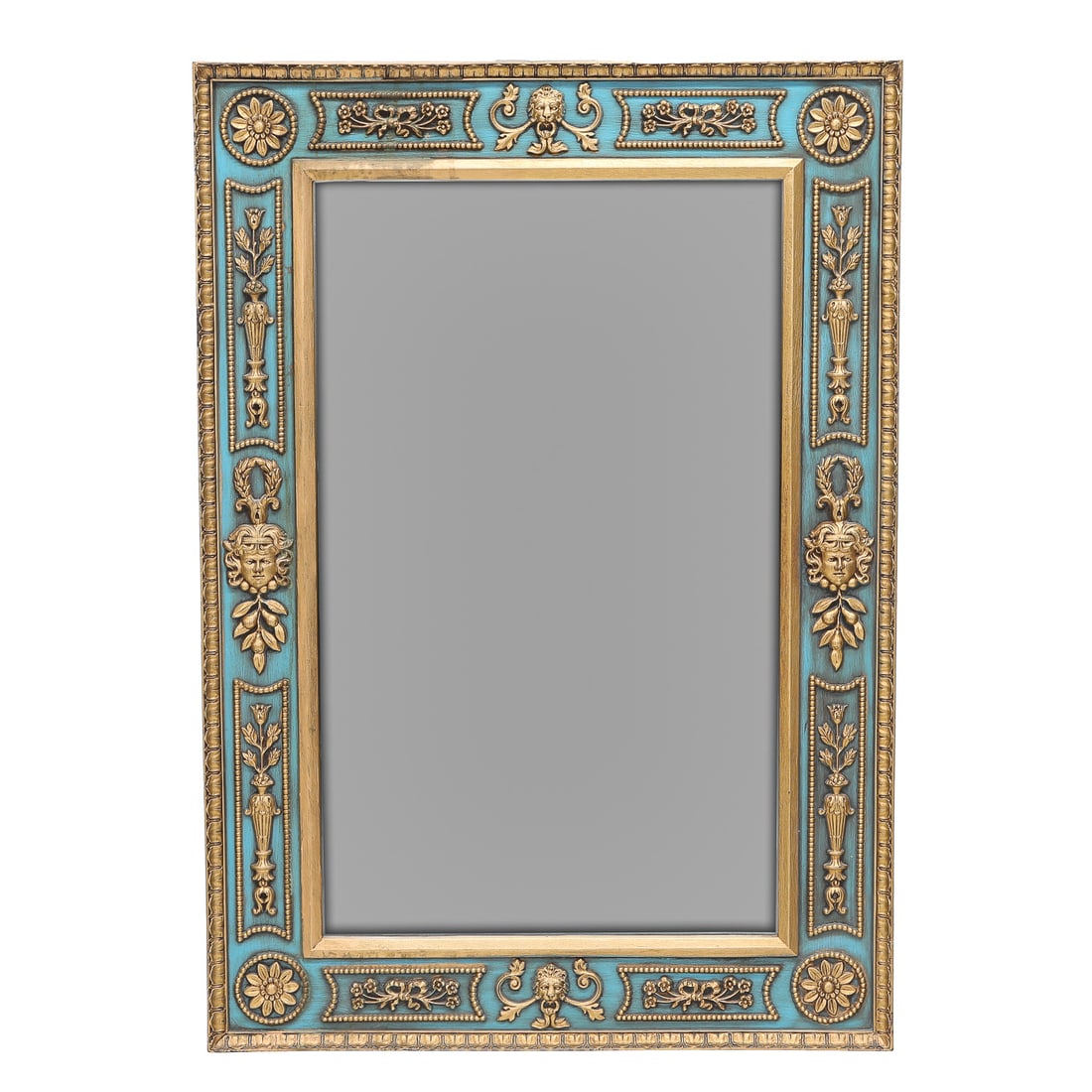 Vintage French Empire Style Blue and Gold Leaf Rectangular Wall Mirror (1 of 5)