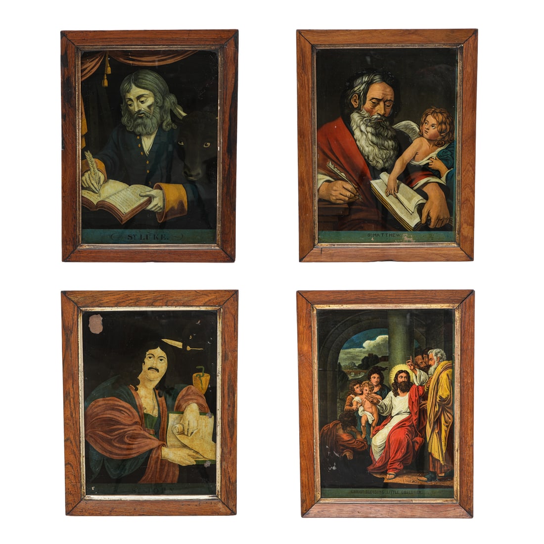 Group of Antique Reverse Painted on Glass Religious Scene Paintings, Four Total (1 of 17)