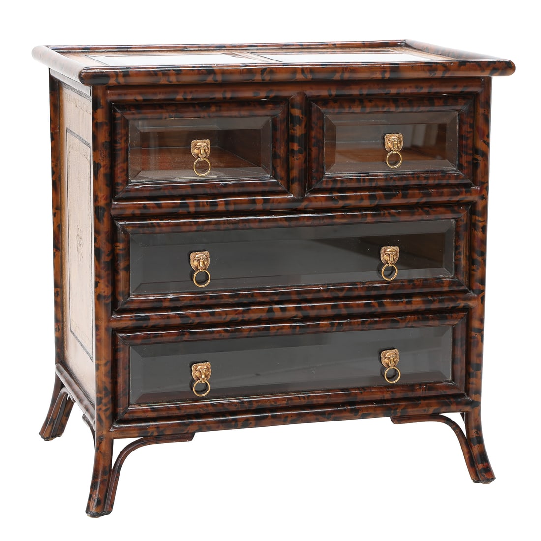 Maitland-Smith Faux Tortoise Shell Bamboo, Leather and Glass Display Chest (1 of 9)