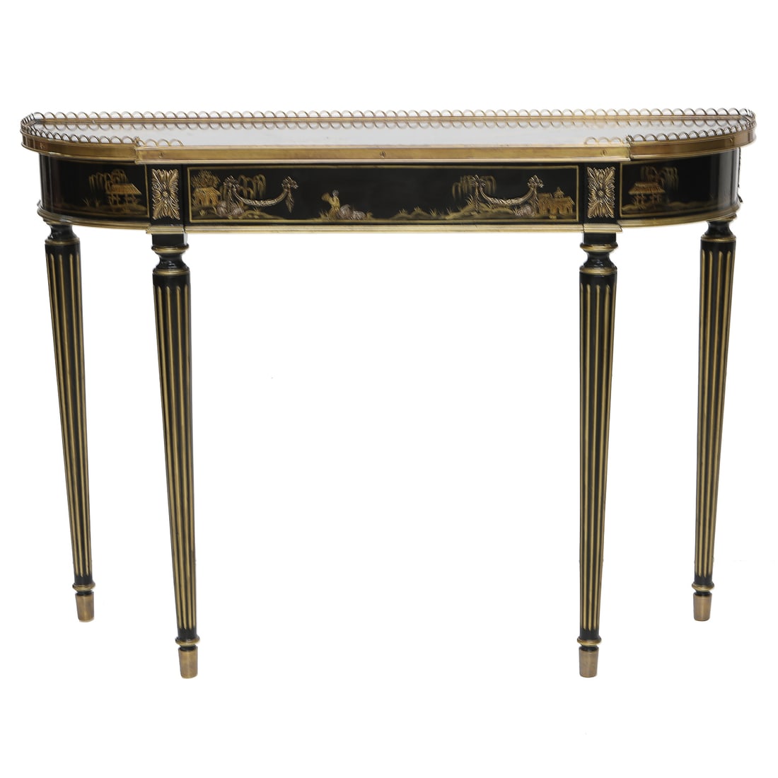 Scarborough House Black Chinoiserie Lacquered Shaped Front Console Table (1 of 7)