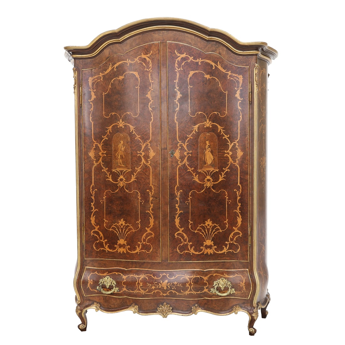 19th C. Italian Walnut Inlaid Louis XV Style Two Door Bombe Armoire (1 of 13)