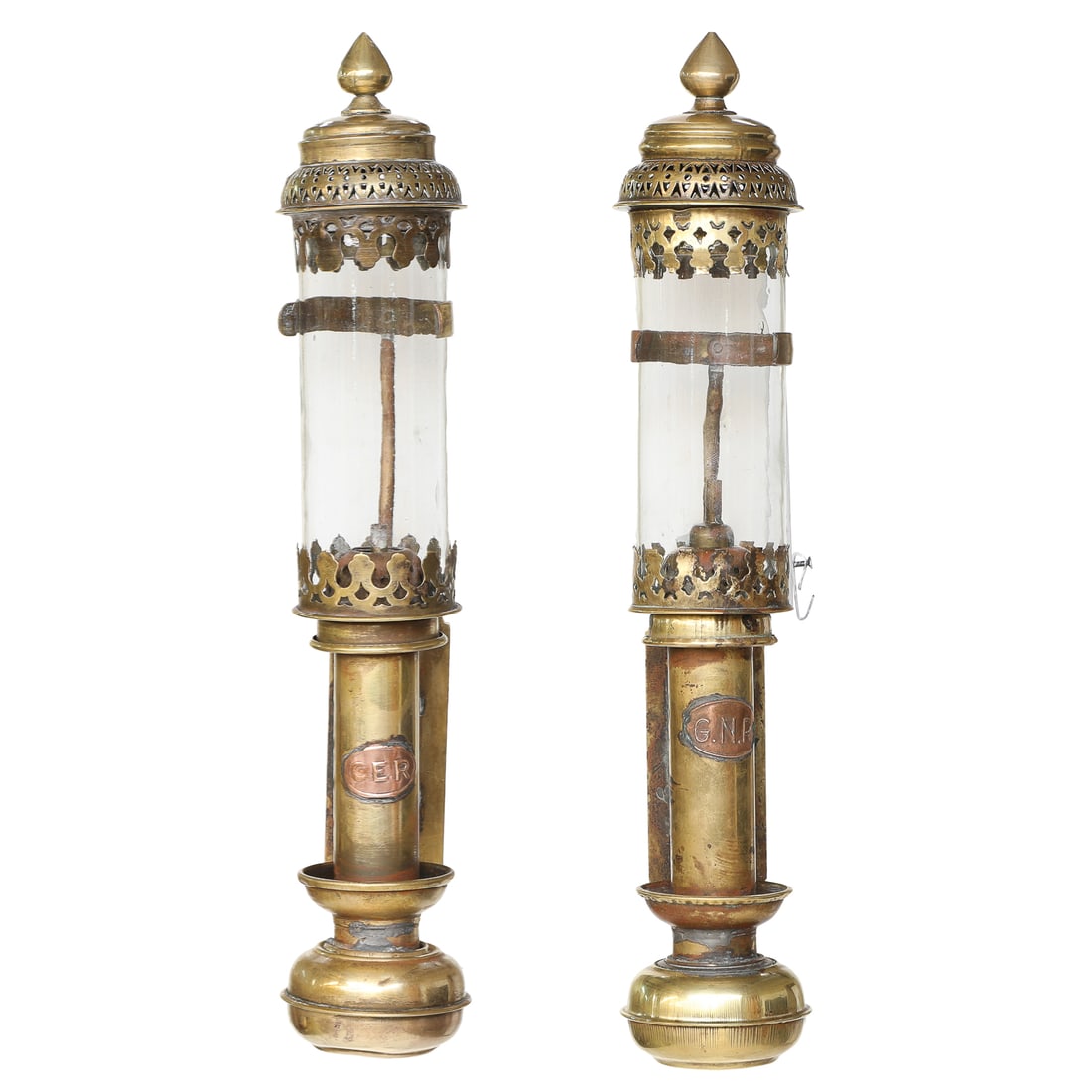 Antique Brass and Glass Tubular Wall Sconces, Pair (1 of 9)