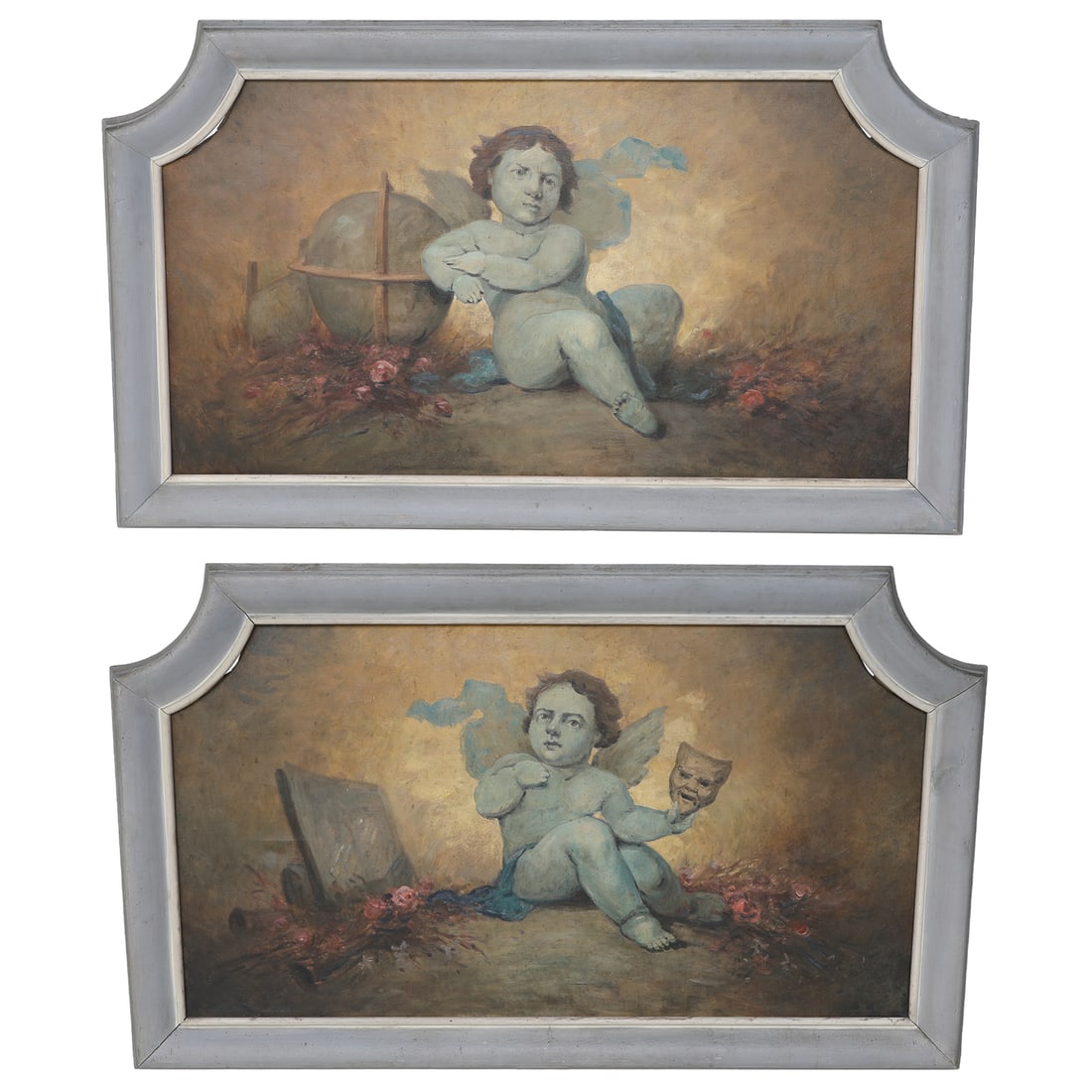 Late 19th C. French Oil on Canvas of Cherubs, Pair, Featuring Blue Winged Cherubs (1 of 11)