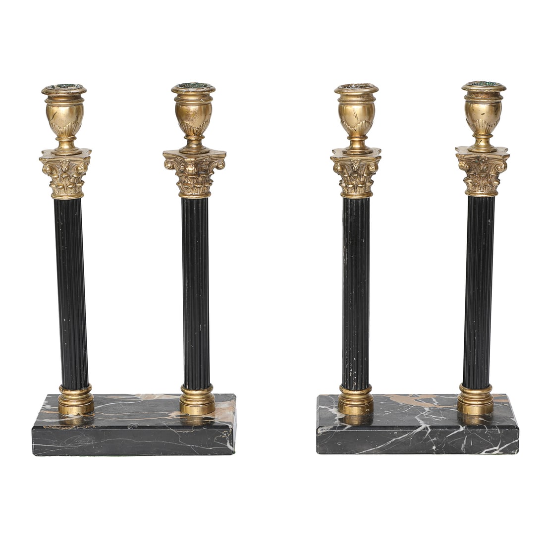 Vintage Double Corinthian Column Black and Gold Candlesticks, Pair (1 of 8)