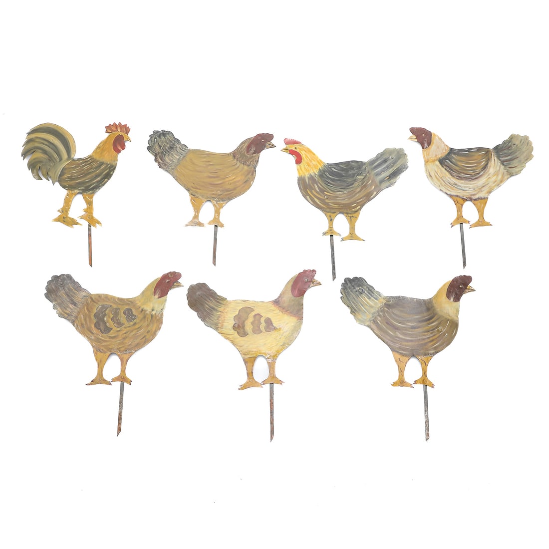 S. Ladeira Collection of Hand-Painted Rooster Form Metal Garden Signs, Seven Total (1 of 5)