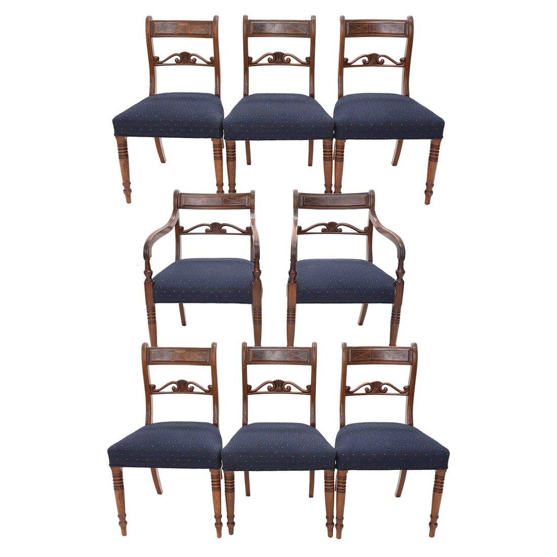 Vintage English Regency Style Mahogany Dining Chairs, Two Arms, Six Sides - Eight Total (1 of 13)