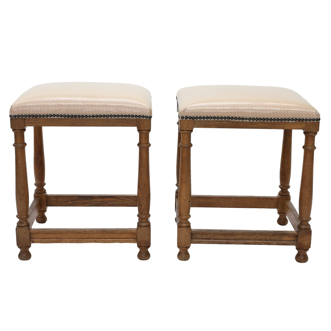 Vintage French Provincial Style Light Oak Stools, Pair (1 of 6)