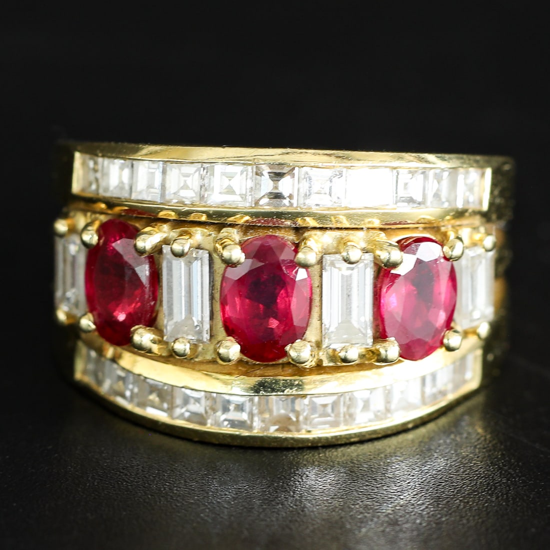 18K Yellow Gold Genuine Ruby and Diamond Ring, Size 6.75 (1 of 6)