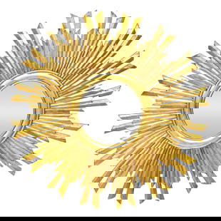 Creative Co-Op Sunburst Mirror in Gold Leaf Finish: Creative Co-Op Sunburst Mirror, Composite Mirror in Sunburst Form in Shimmering Gold Leaf Finish. 35.75" Diameter, .75" Deep