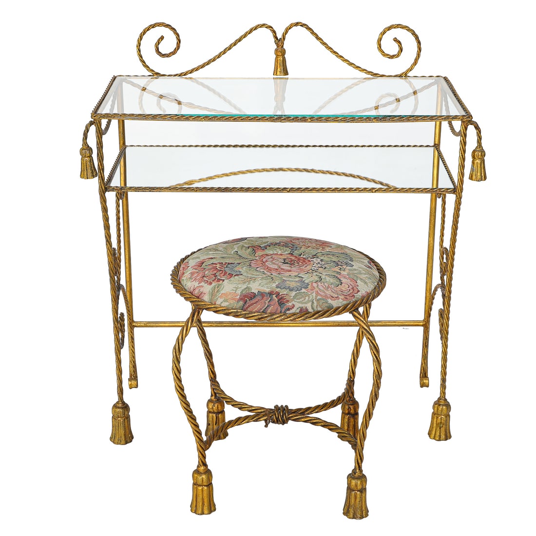 Vintage Edward P. Paul and Co. Hollywood Regency Style Rope Edge Vanity Table and Stool (1 of 7)