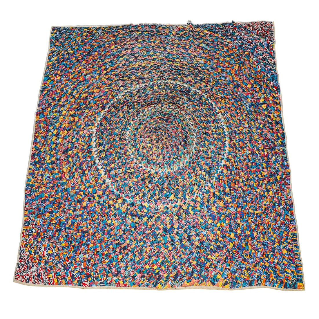 Vintage American Hand Made Multi Color Quilt, Having Center Concentric Circular Pattern Throughout (1 of 7)