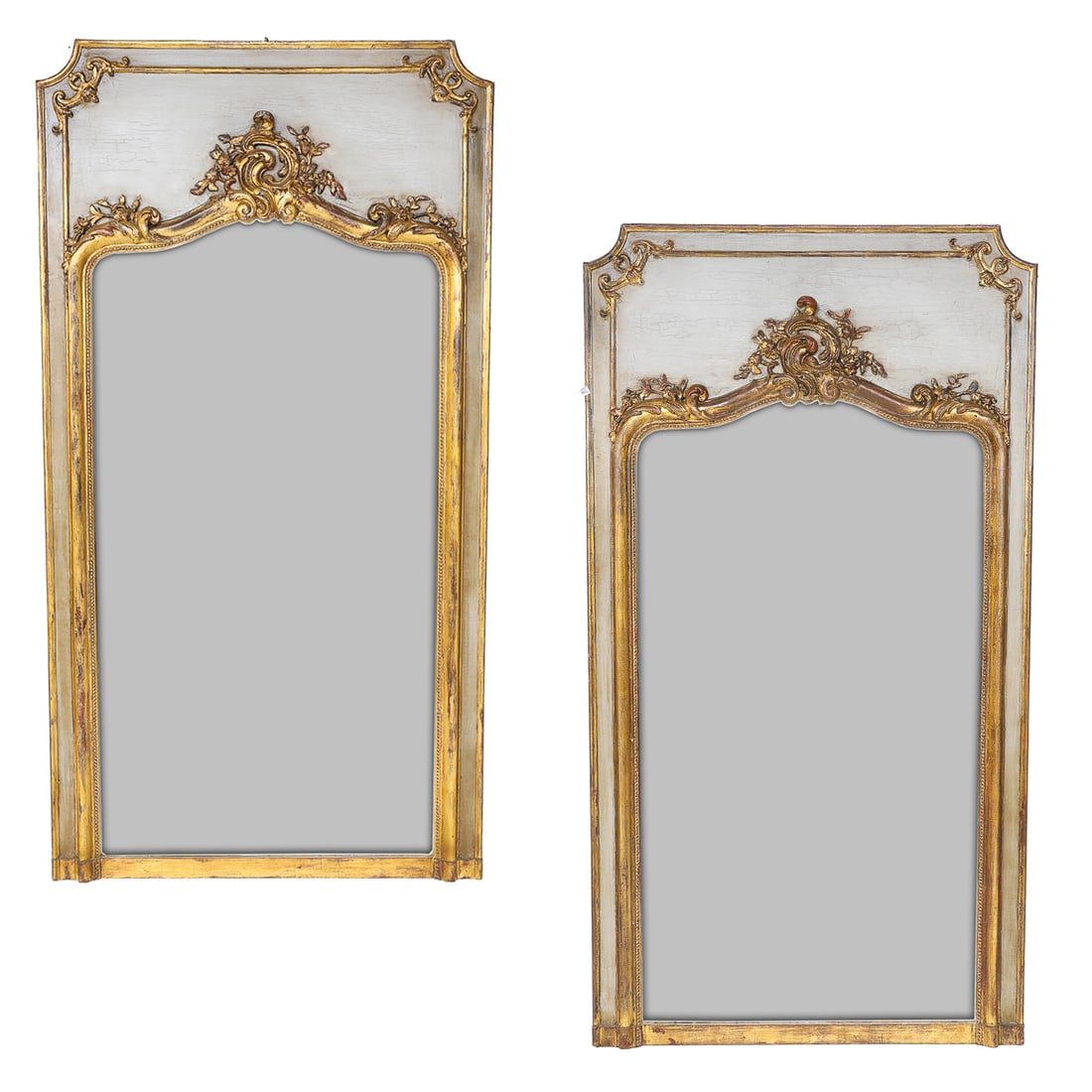 Vintage French Louis XV Style Painted and Gold Leaf Wall Mirrors, Pair (1 of 14)