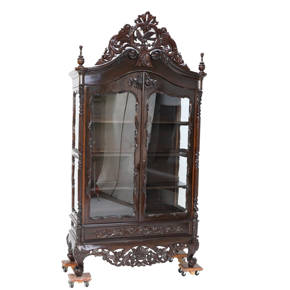 Vintage French Provincial Style Heavily Carved Mahogany and Rosewood Glass Display Cabinet (1 of 12)