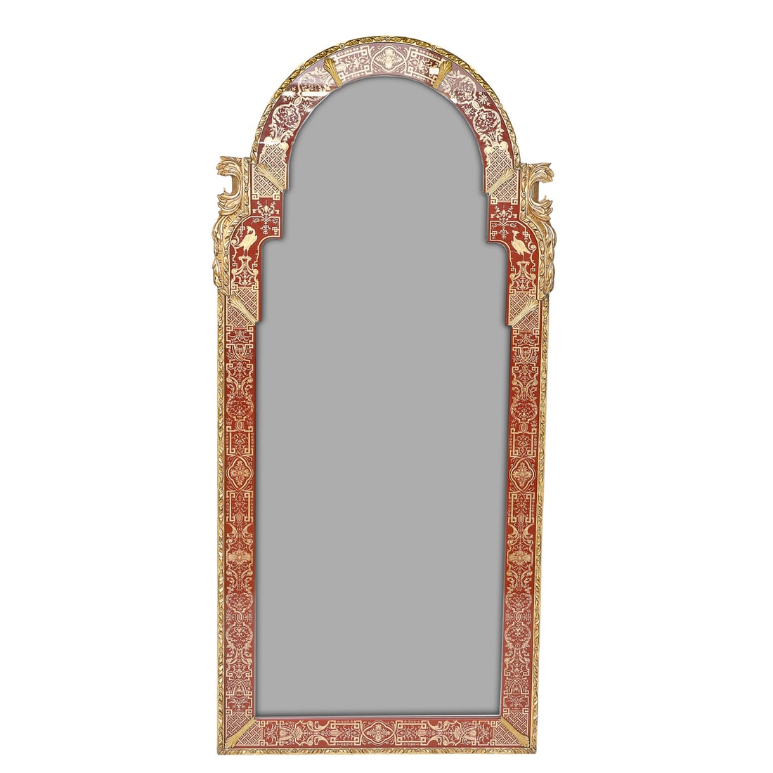 Baker Furniture Gold Leaf and Red Chinoiserie Lacquered  Style Dome Top Wall Mirror (1 of 9)