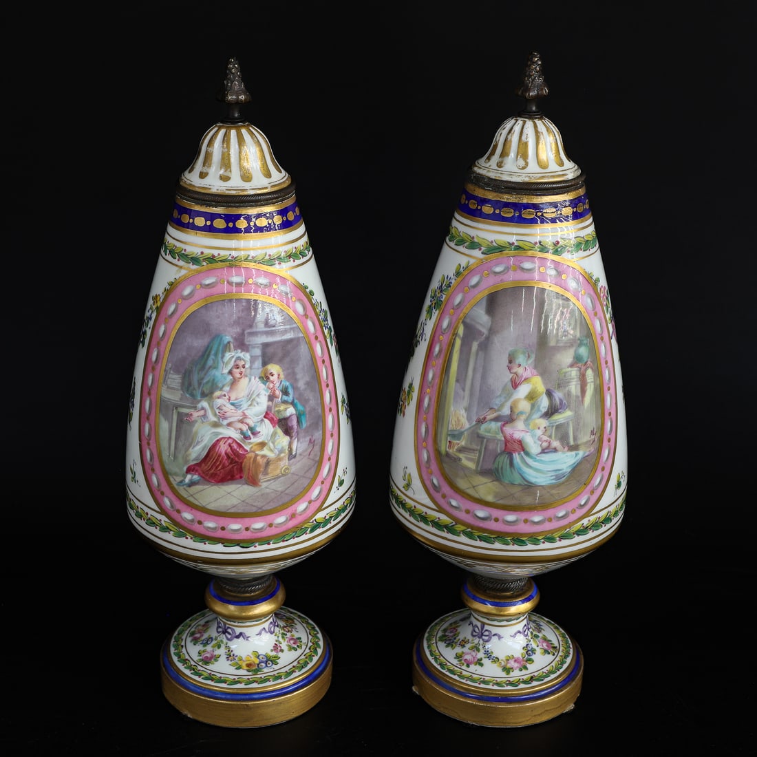 19th C. Sevres Style Porcelain Urns, Pair, Unique Shape (1 of 4)