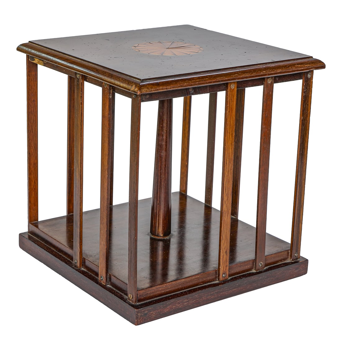 Early 20th C. Edwardian Style English Mahogany Inlaid Revolving Table Bookstand (1 of 5)