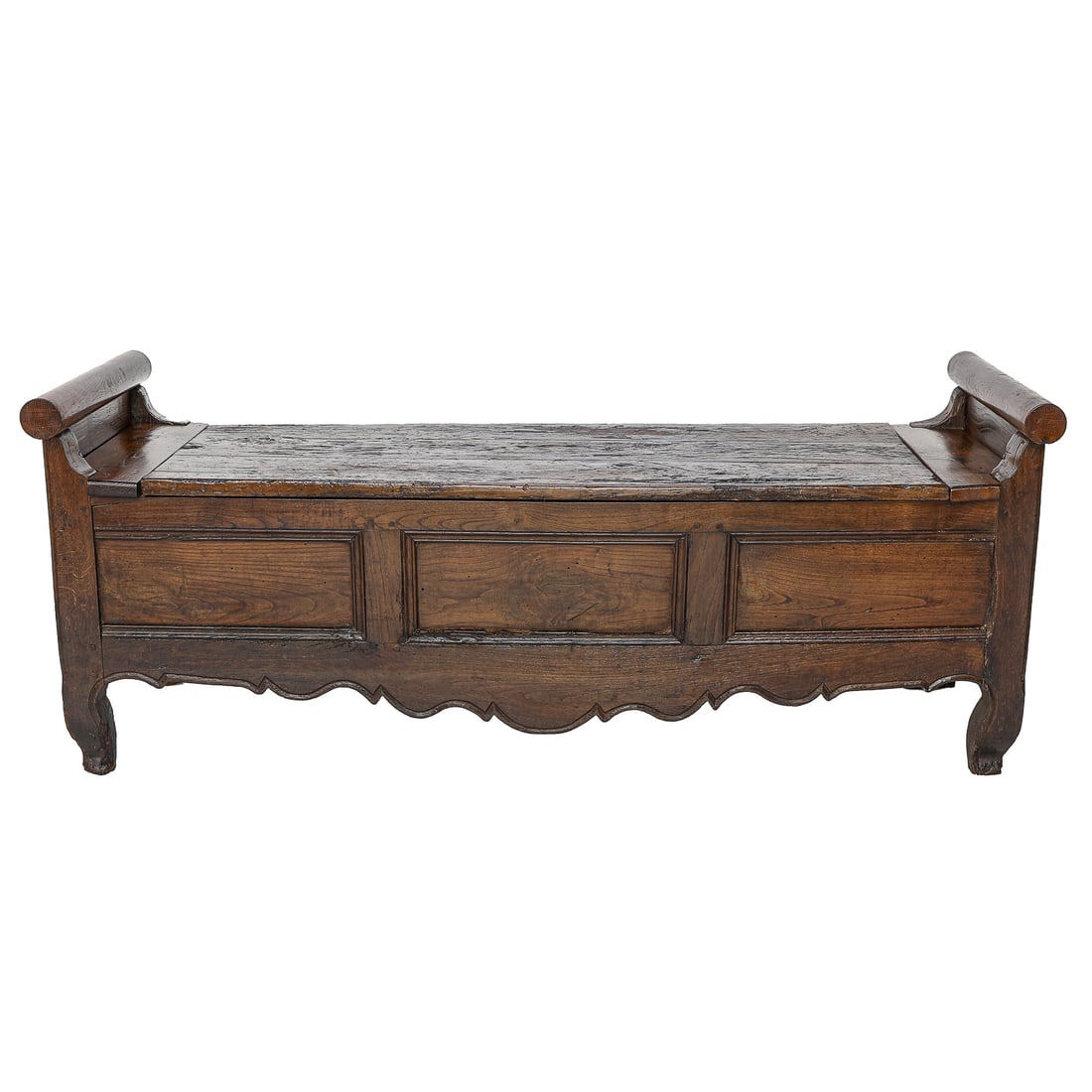 Late 18th C. Country French Elm and Oak Lift Top Hall Bench (1 of 7)