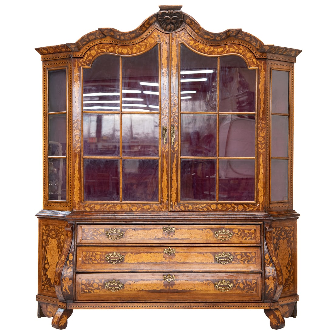 Mid 19th C. Dutch Walnut Marquetry Heavily Inlaid Bombe Display Cabinet (1 of 10)