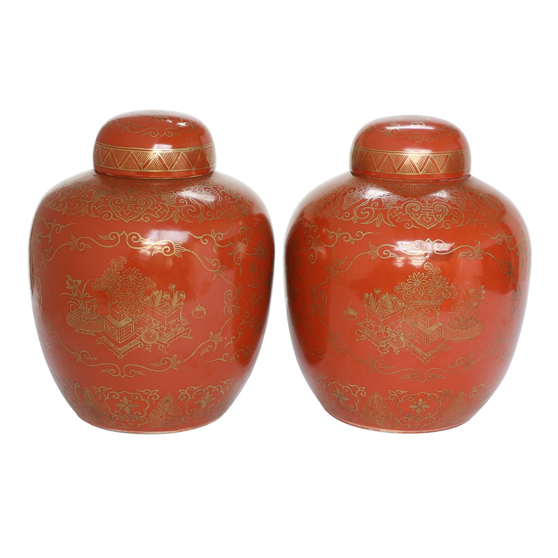 Oriental Rust and Gold Ginger Jars, Pair (1 of 7)
