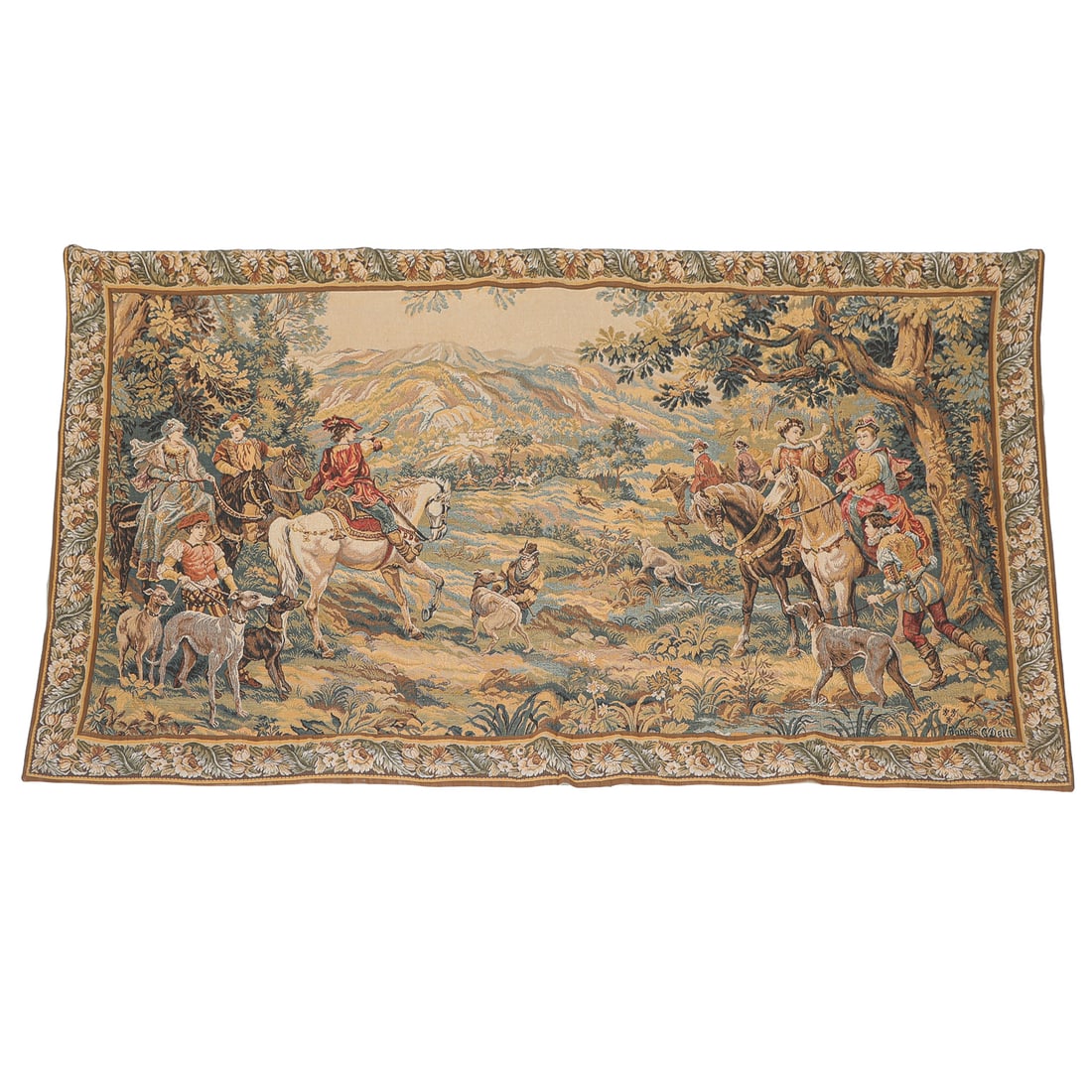 Point de Loiselles French Hanging Wall Tapestry Featuring Chasse a Courre/Hunting Scene (1 of 6)