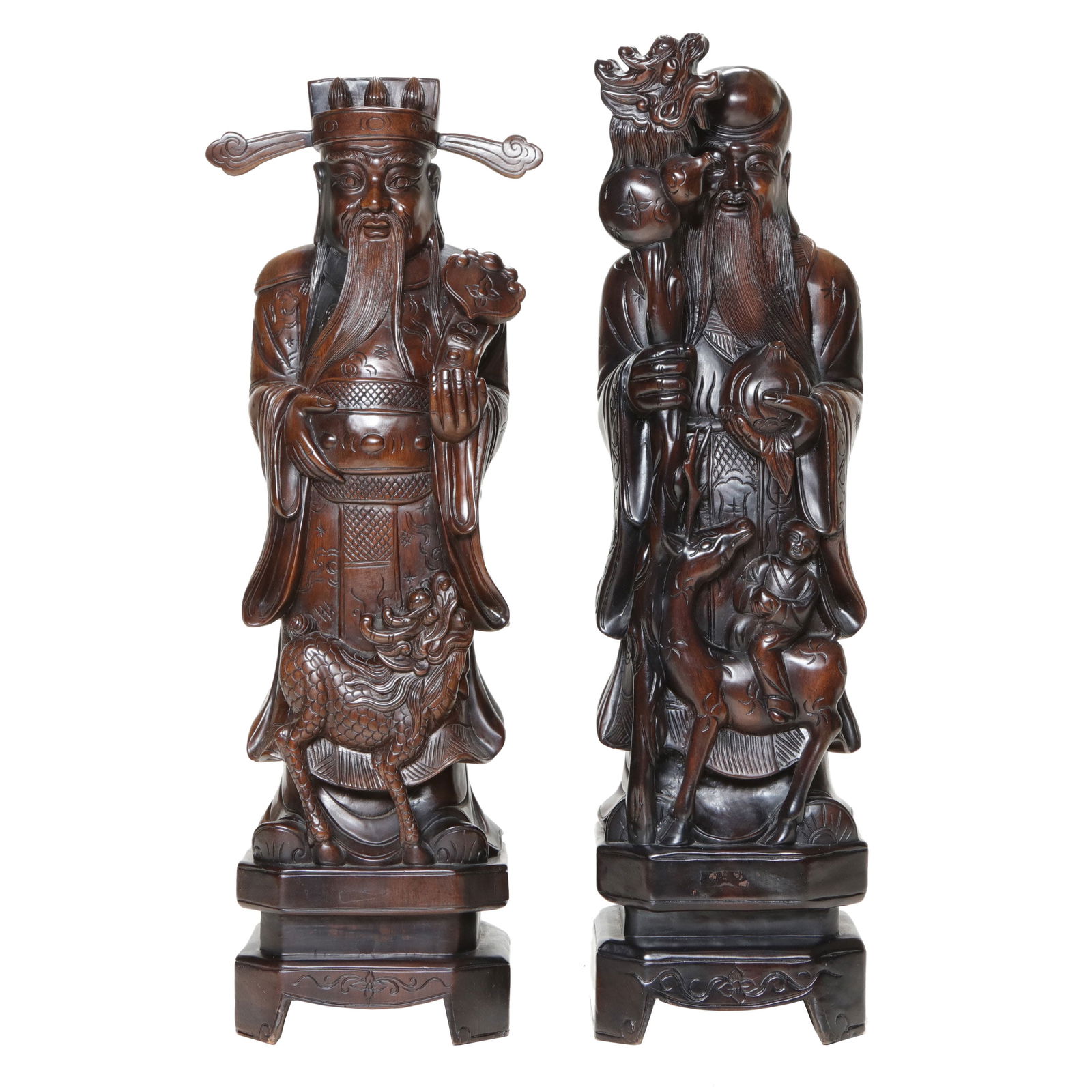 Carved Mango Wood Oriental God Figures, Companion Pair (1 of 9)