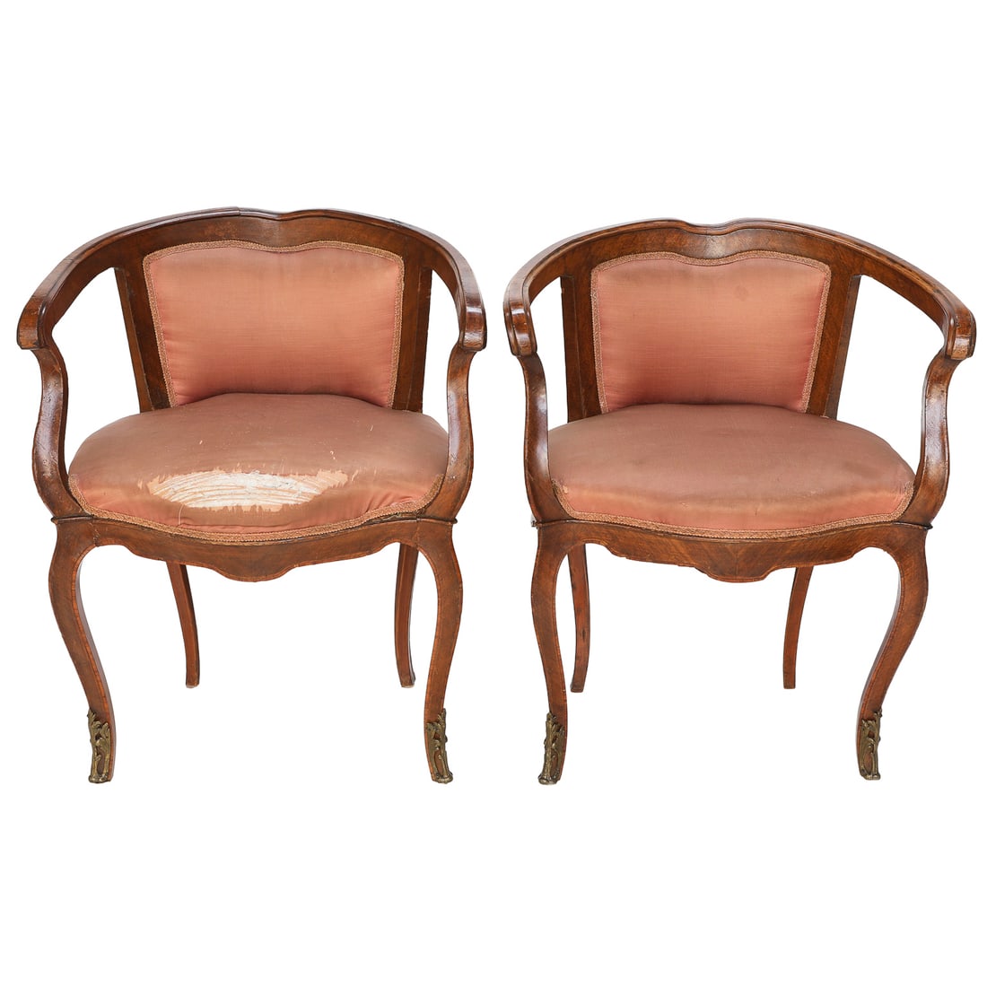 19th C. French Kingswood and Tulip Wood Curved Back Arm Chairs, Pair (1 of 7)