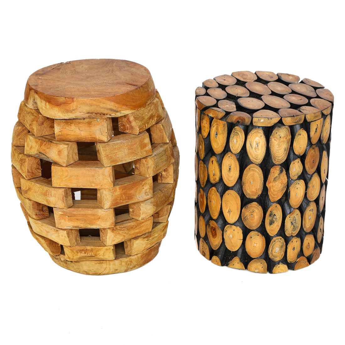 Very Unique Wooden Circular Side Tables/Garden Seats, Two Total (1 of 5)