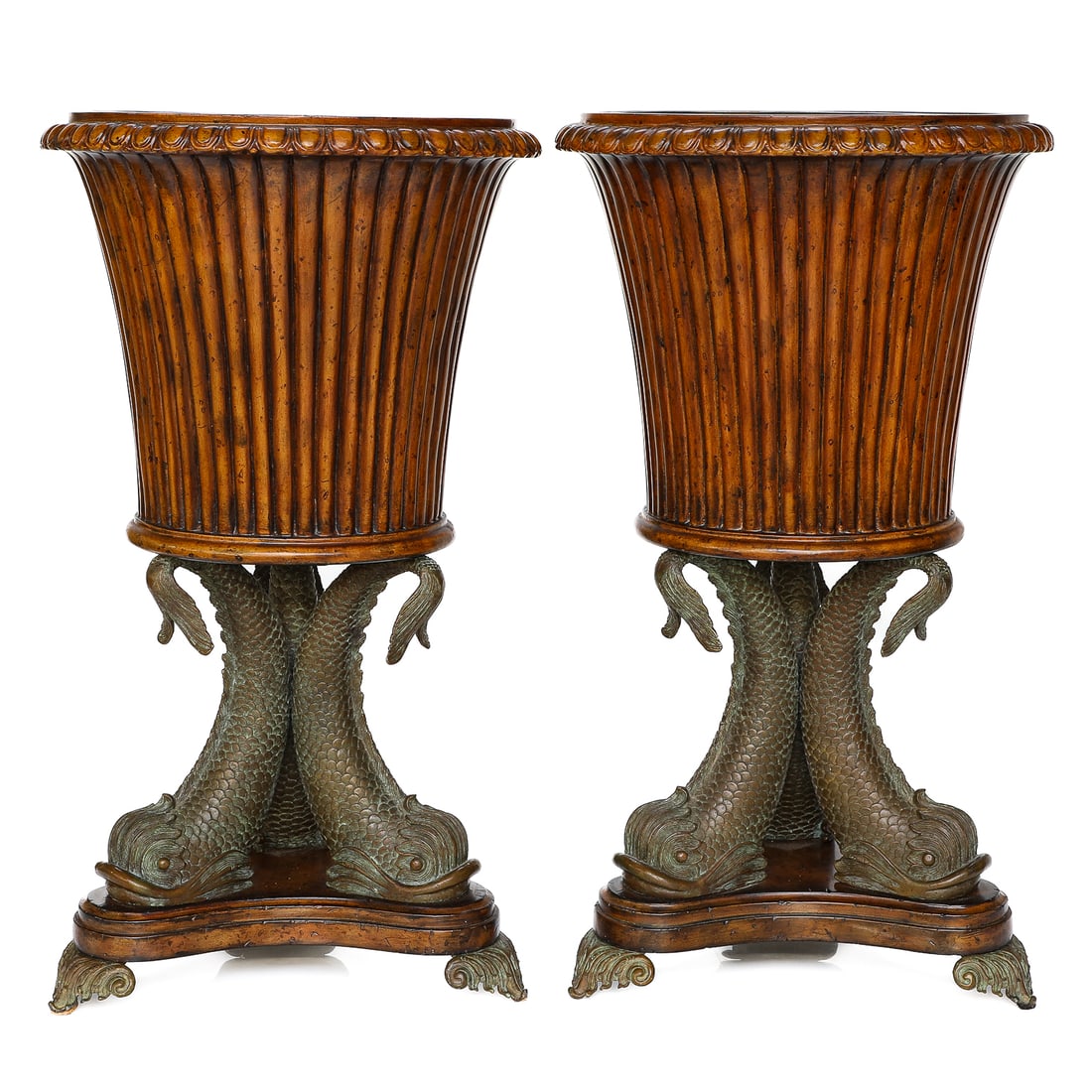 Wood And Spelter Circular Wine Coolers, Pair Auction