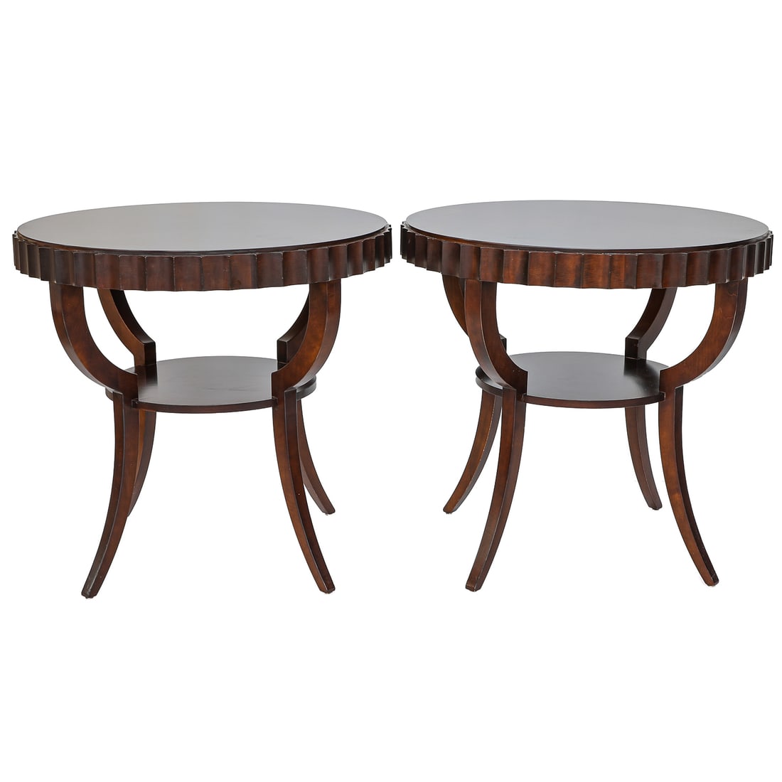 CTH-Sherrill Furniture Occasional Circular  Mahogany Living Room Lamp Tables, Pair (1 of 5)