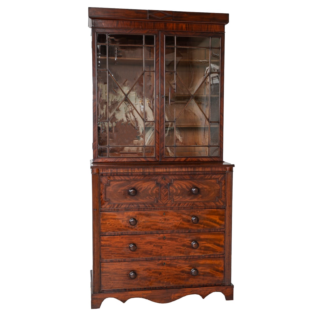 Early 19th C. English Sheraton Style Mahogany Secretaire Bookcase, (1 of 9)