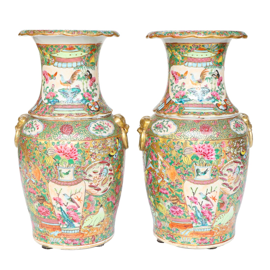 19th C. Chinese Export Rose Medallion Porcelain Vases, Pair (1 of 5)