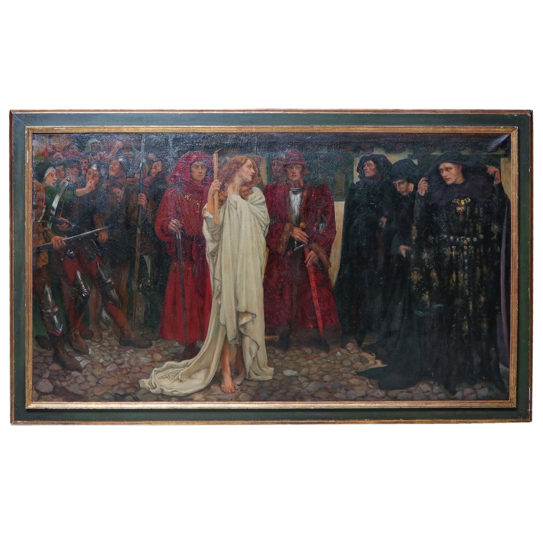 J.W. Vale (Early 20th Century), Oil on Canvas, Joan of Arc Clad in a White Robe Amid Clergy and Sold (1 of 6)