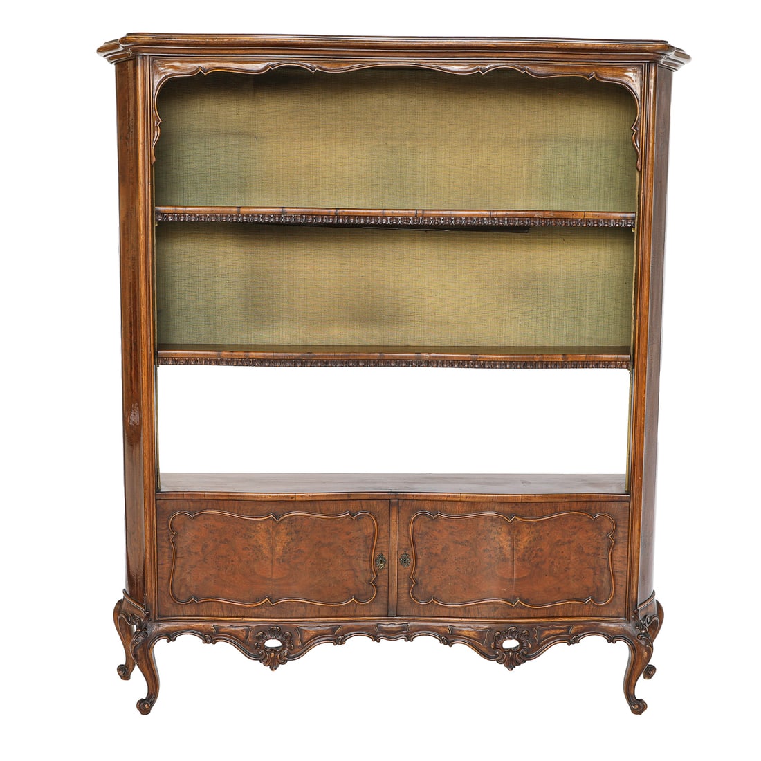 19th C. French Walnut and Burl Walnut Louis XV Style Carved Open Front Bookcase (1 of 6)