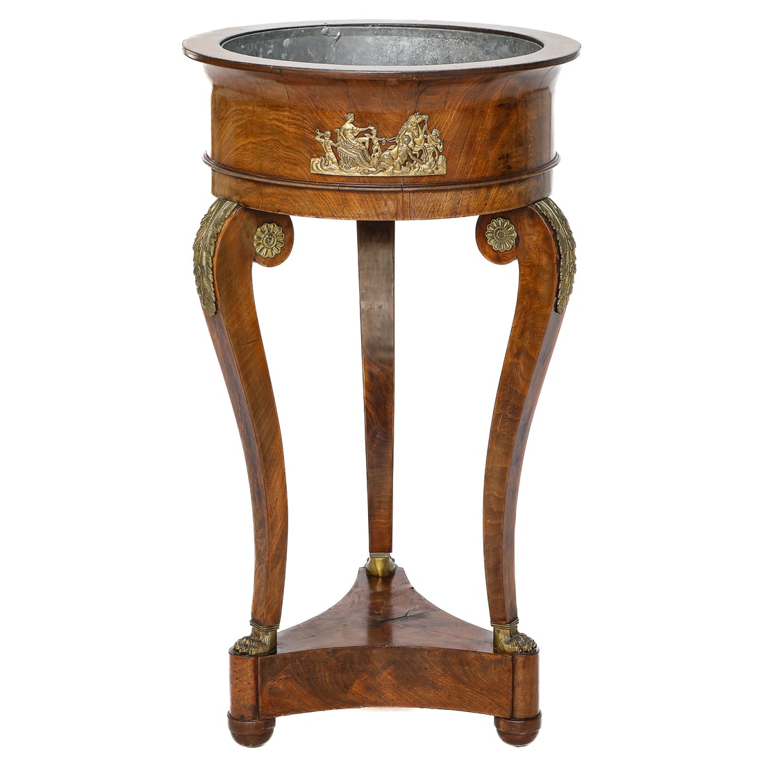 19th C. French Empire Style Walnut and Mahogany Circular Bronze Mounted Jardiniere (1 of 8)