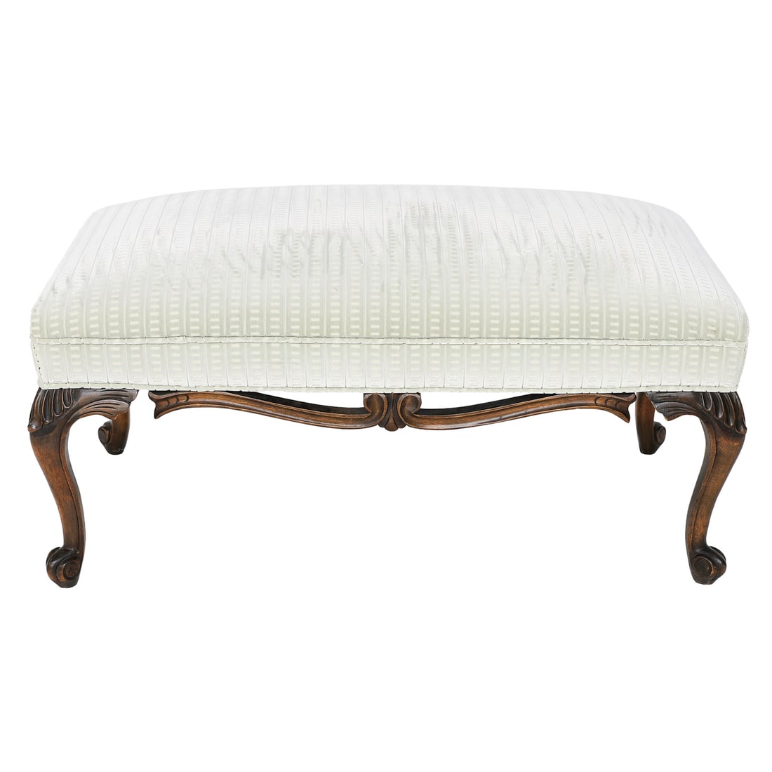 Louis XV Style Carved Walnut Upholstered Bench (1 of 5)