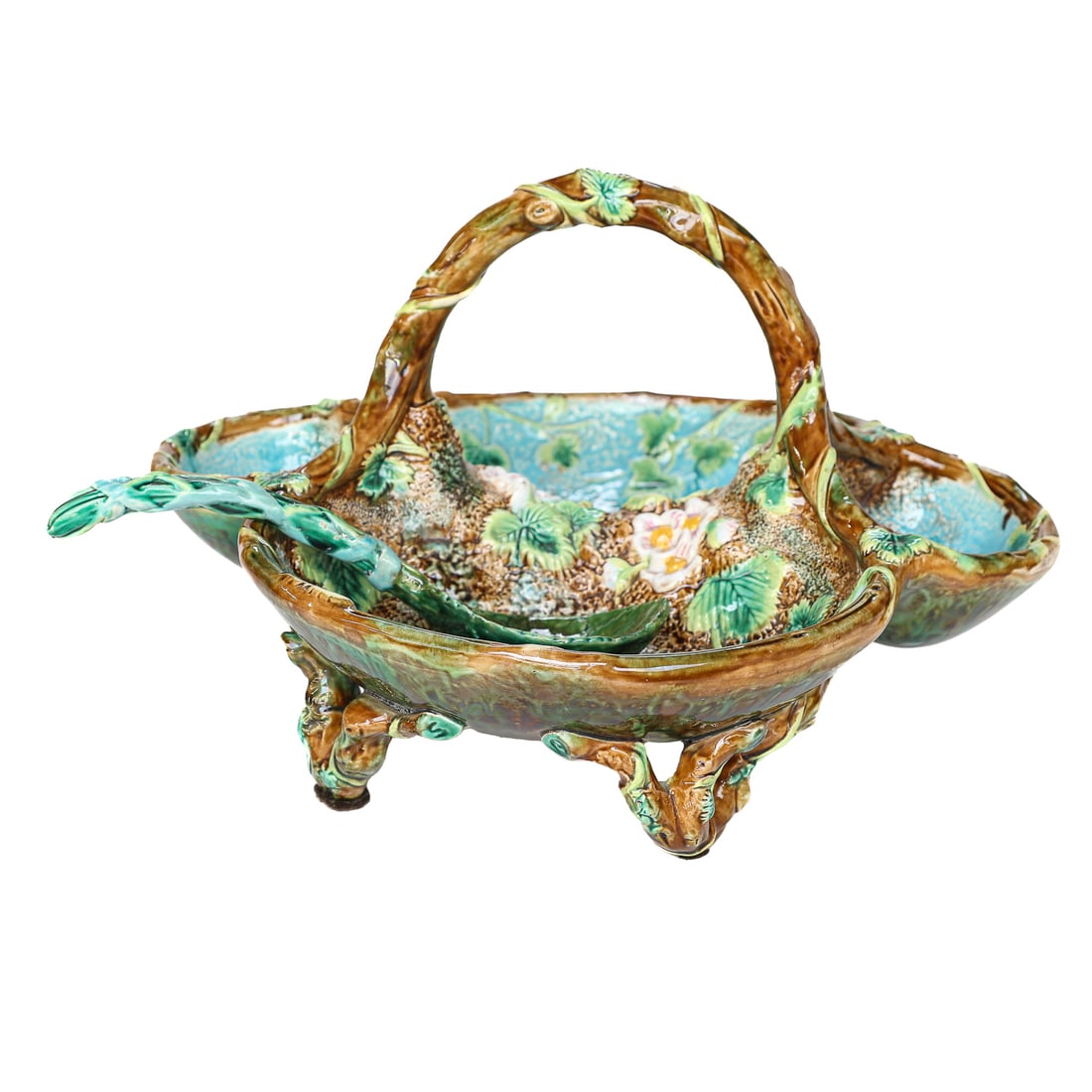 19th C. George Jones Majolica Strawberry Server with Ladle (1 of 8)