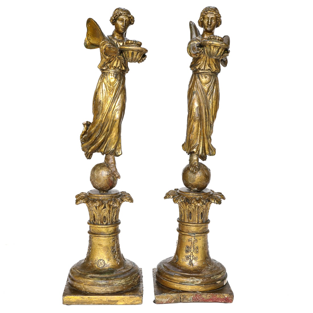 Late 18th/Early 19th C. Hand Carved French Style Gilt Wood Winged Lady Figures, Pair (1 of 8)