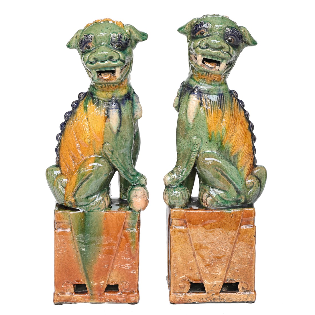 Vintage Asian Multi Color Glazed Ceramic Foo Dog Figures, Pair (1 of 5)