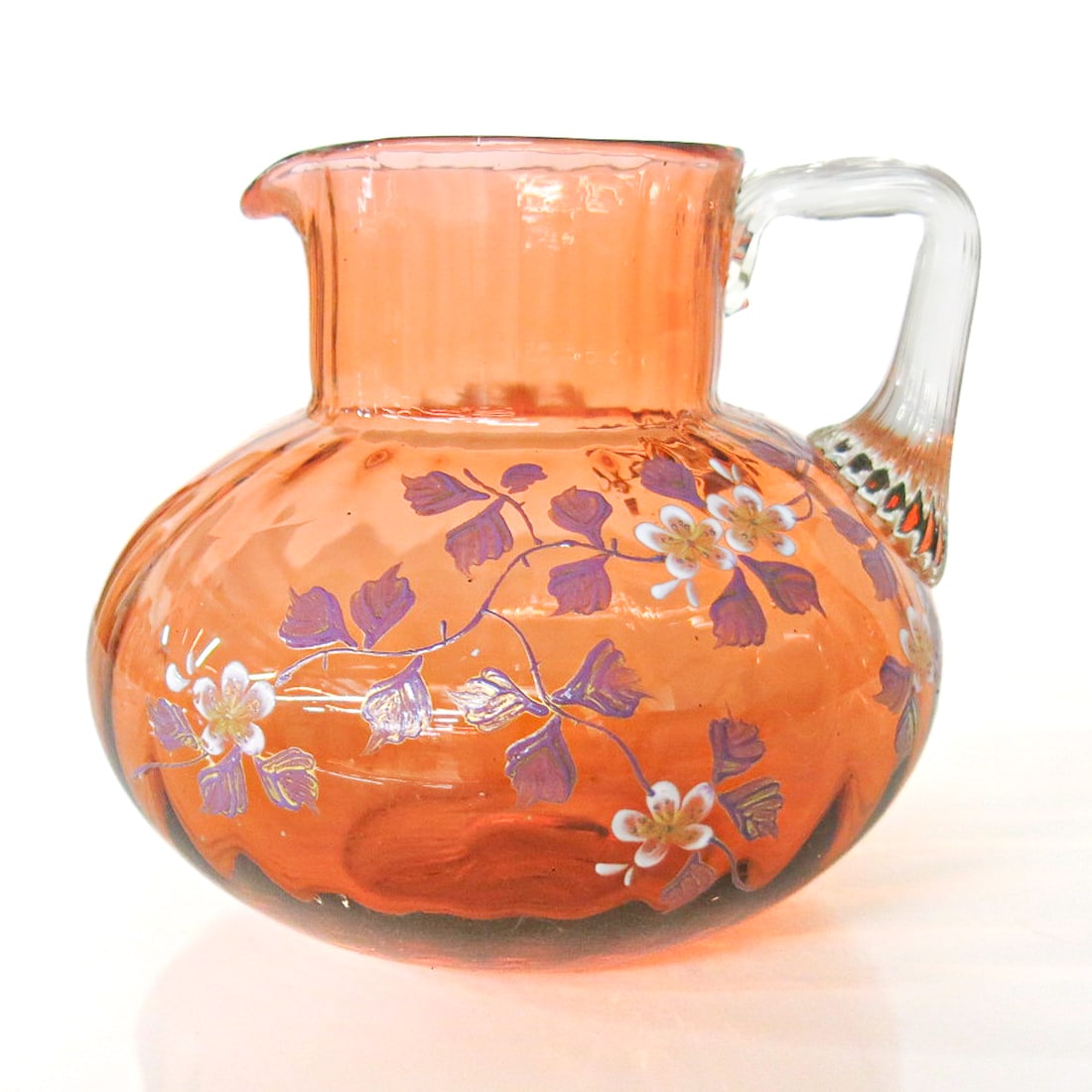 Victorian Salmon Color Glass Hand Painted Pitcher (1 of 5)