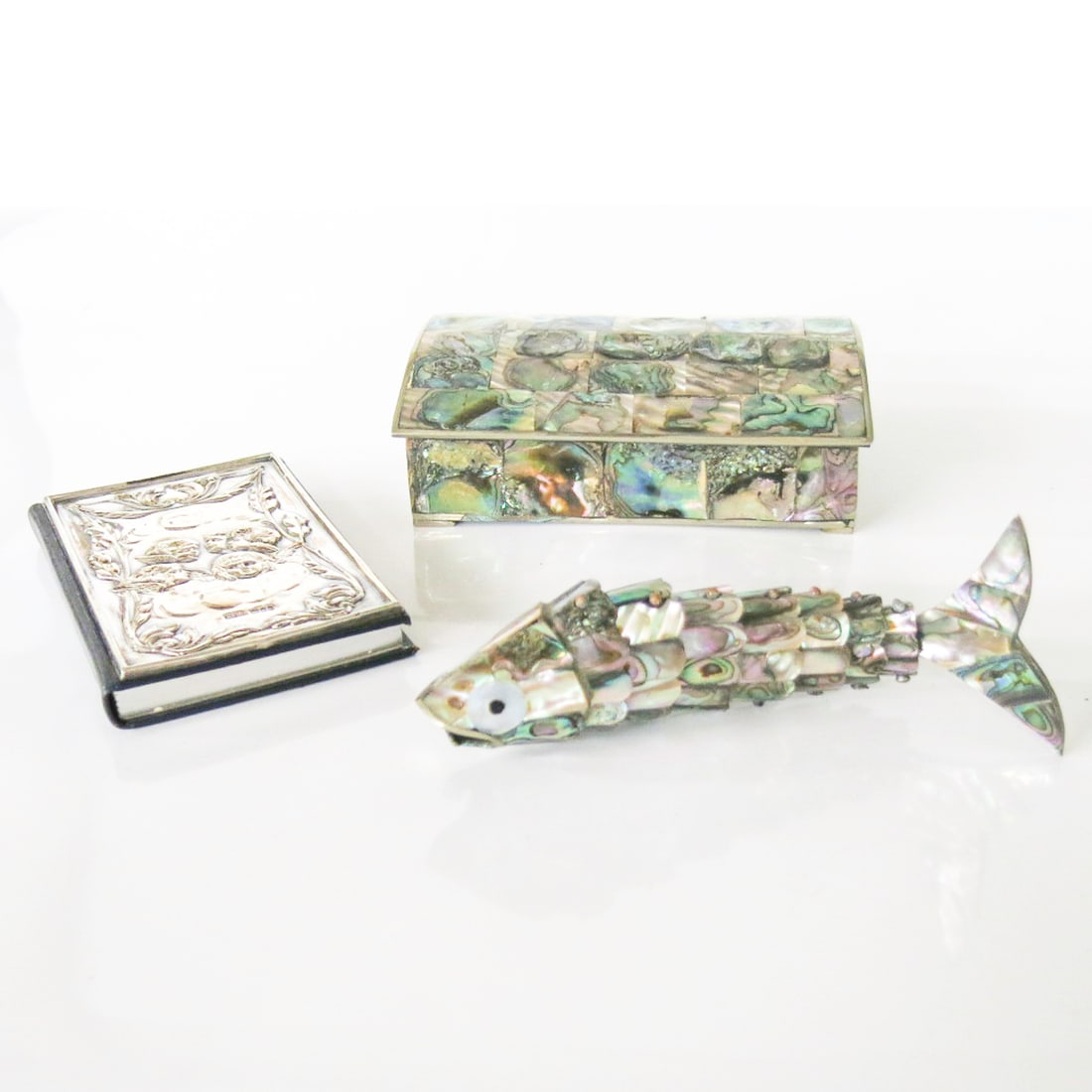 Vintage Decorative Items, Three Total, Trinket Box, Abalone Fish, and Silver Cover Address Book (1 of 10)