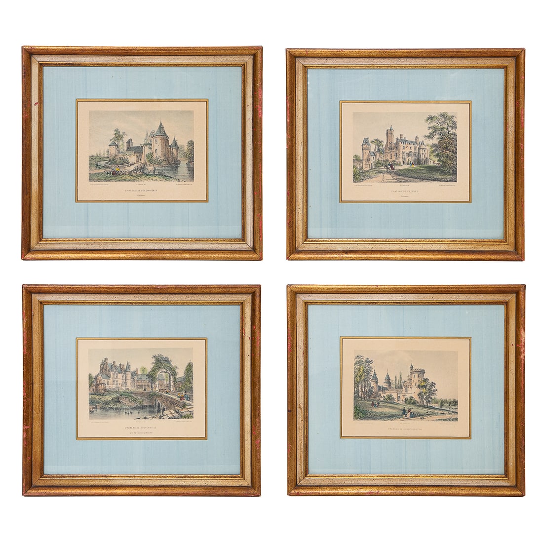 Vintage Framed Lithographs of French Chateaux's, Group of Four (1 of 10)