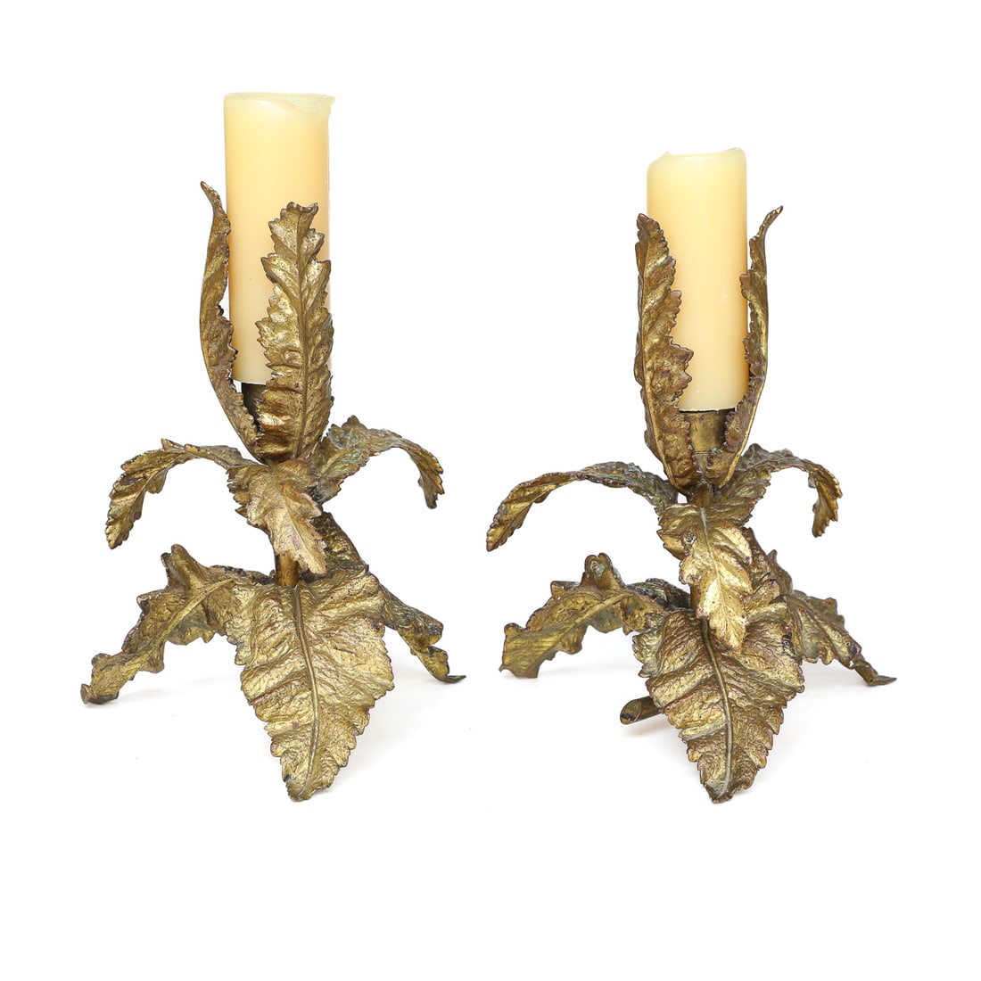 Vintage Spelter Leaf Form Gold Finish Candlesticks (1 of 6)