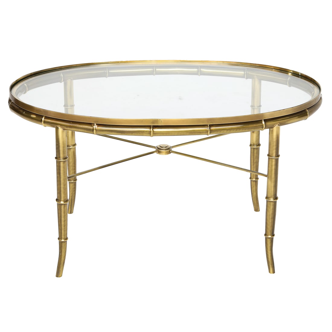 Vintage Brass Bamboo Style Glass Top Oval Coffee Table (1 of 5)