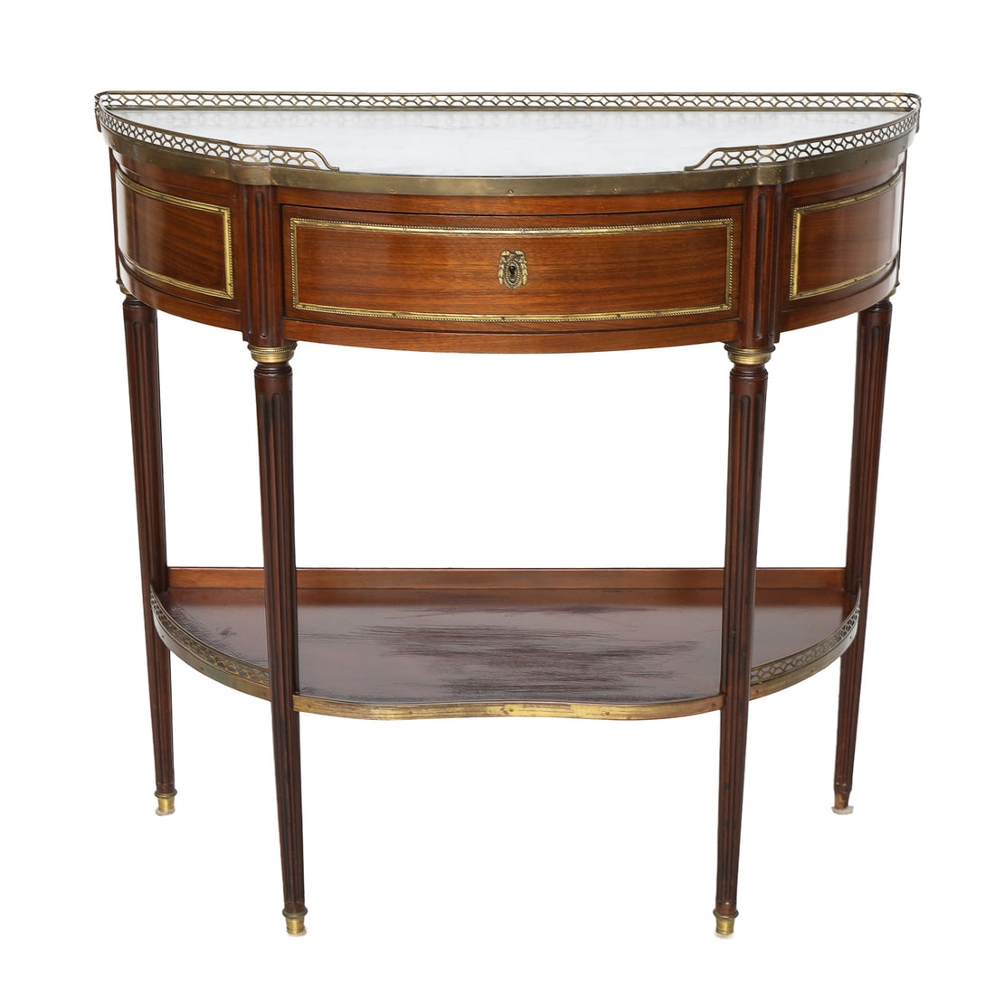 Late 19th C. Louis XVI Style Mahogany Marble Top Demi Lune Shaped Console Table (1 of 7)