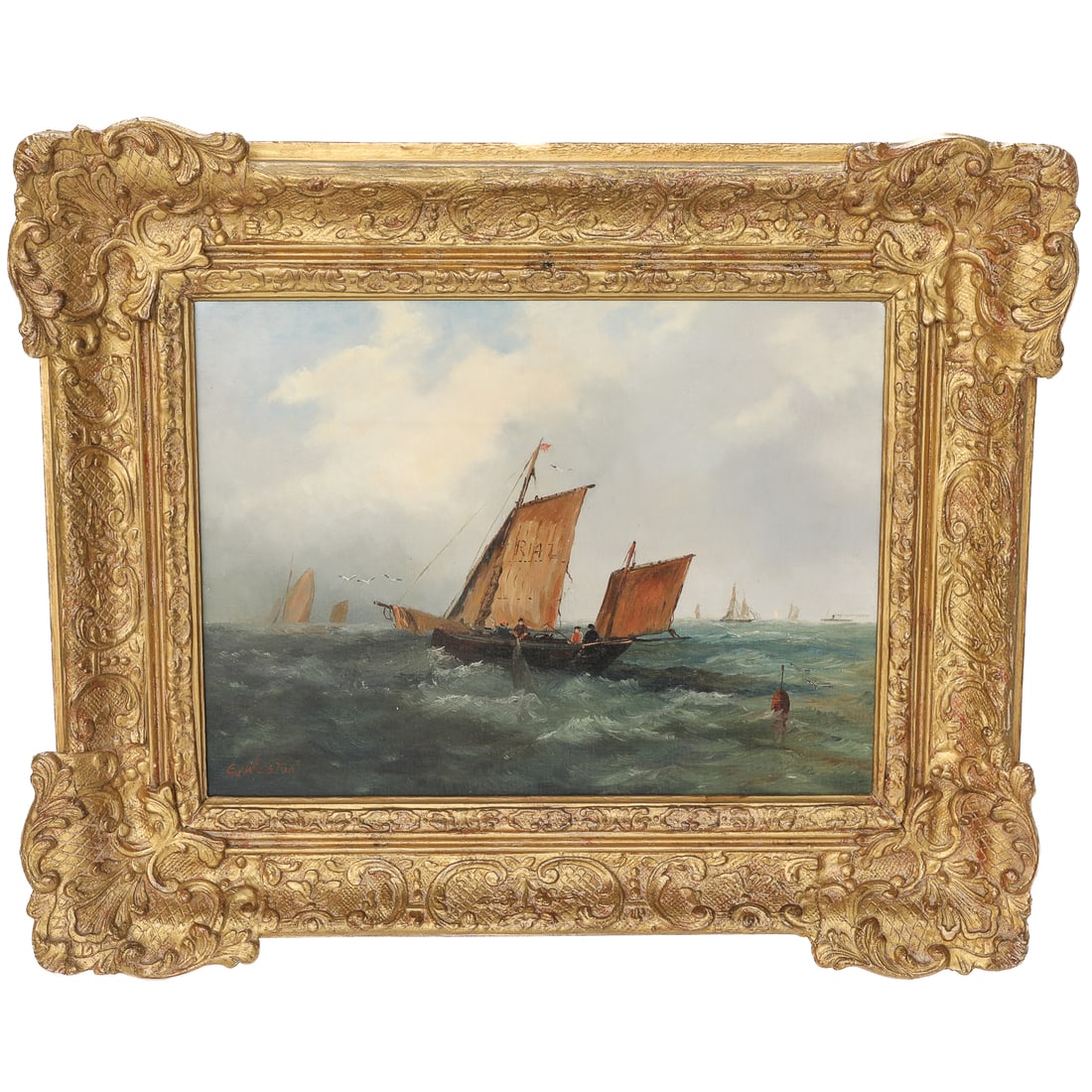 19th C. Nautical Scene, Oil on Canvas (1 of 5)